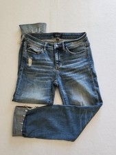 Judy Blue Straight Leg Cuffed Distressed Jeans in Medium Blue Wash Size 7