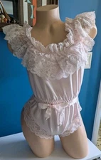 Vtg 80s Dolores For Poirette Teddy Romper Lingerie Ruffles Lace Small Union Made