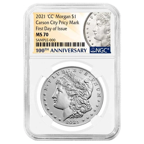 2021 $1 Morgan Silver Dollar with CC Privy Mark NGC MS70 FDI 100th Anniversary