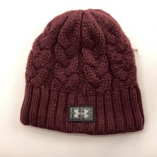 Under Armour Womens Burgundy Knit Winter Hat UA Patch