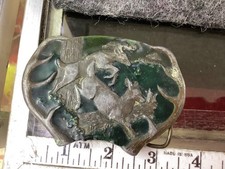 VINTAGE BELT BUCKLE, BERGAMOT BRASS WORKS 1977 USA, RUNNING BUCK DOE