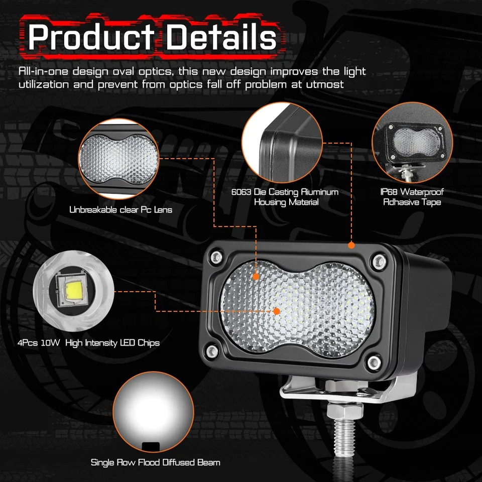 2X For Trailer Tow Hitch Mounts 3" LED Cube Lights Pods Truck Revers DRL Running - Image 2 of 4