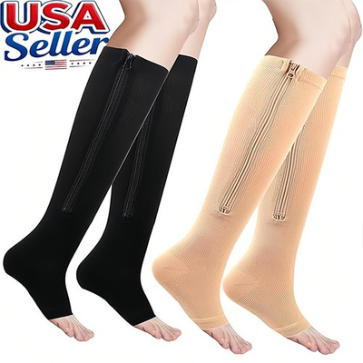 #ad 1 3 Pairs Zipper Compression Socks Zip Up Circulation Hi Pressure Stockings $13.98