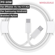 Braided Type USB C to USB C Cable PD 60W Fast Charge For iPhone Air/15/16/17 Lot