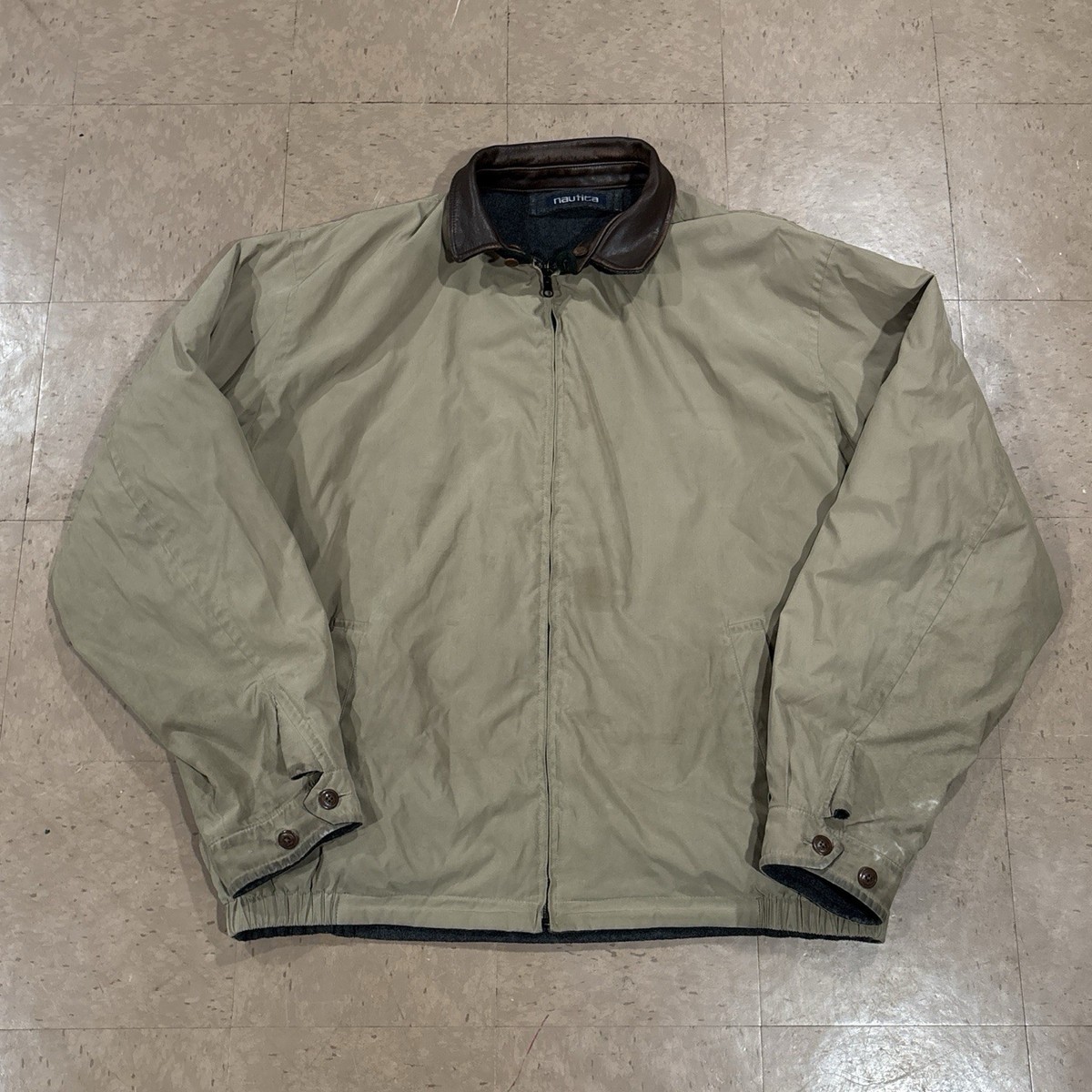 Vintage 90s Nautica Reversible Bomber Jacket with Leather Collar