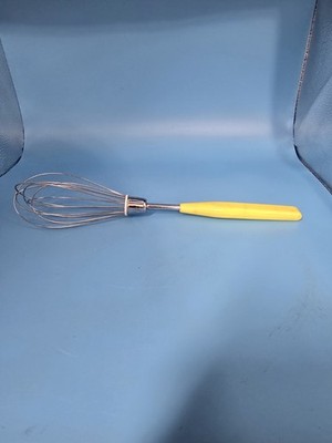 Vintage Kitchen Whisk Yellow Handle Stainless Steel Wire Egg Beater Retro...