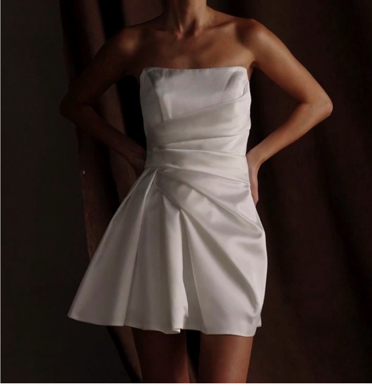 Meshki Satin White Pleated PeplumMini Dress