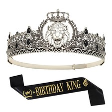 King Crown and Birthday Sash, King Crown for Men,Gold Men's Tiara Prince Diad...