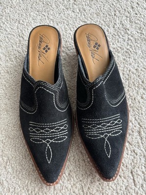 Patricia Nash SZ 7.5 Shoes Western Cowboy Battista Black Suede Mules Boots Nice!