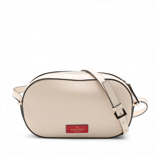Valentino Garavani V logo Leather Shoulder bag Beige