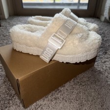 UGG FLUFFITA SLIDE WHITE SHEARLING PLATFORM SANDALS SLIPPER SIZE 8 WOMEN NWB