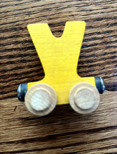 Maple Landmark Name Train Letter V - Magnetic Wooden V Train Car Yellow-Made USA
