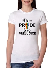 More Pride Less Prejudice Rainbow LGBT Pride Month Womens Slim Fit Junior Tee