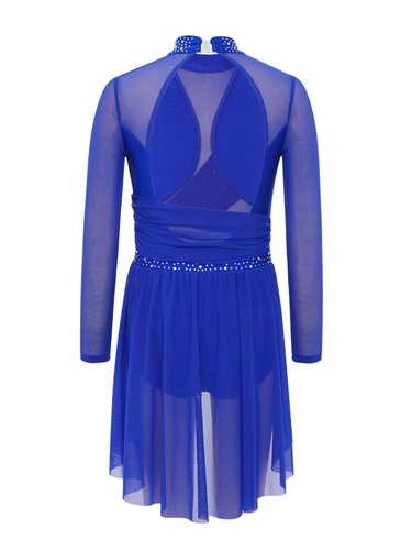 Kids Girls Costume Shiny Dancewear Fringed Dress Back Lyrical Cutout Mock Neck - Picture 13 of 83