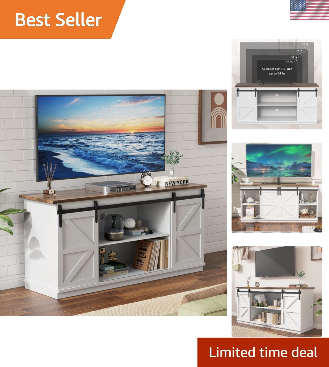 For 65 Inch Televisions Sliding Barn Doors Storage Cabinets