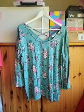 Türkise Bluse mit rosa Kirschblüten, Größ...