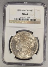 Toned 1921 P Morgan Silver Dollar Us Coin NGC Certified Ms64 BU Uncirculated