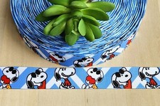 7/8" 1 YD Snoopy Grosgrain Ribbon Blue  White Chevron Beagle