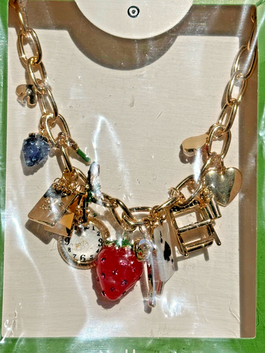Kate Spade New York X Target Chunky Charm Statement Necklace Gold Tone NEW - Picture 3 of 4
