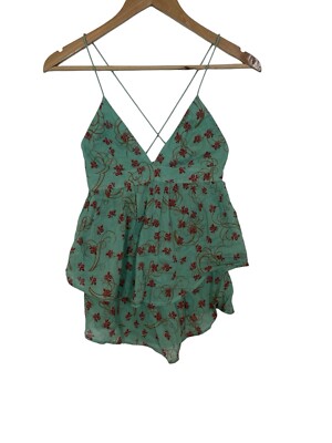 Double A Naked Softness Womens Sleeveless Layered Blouse Floral Green Red Small