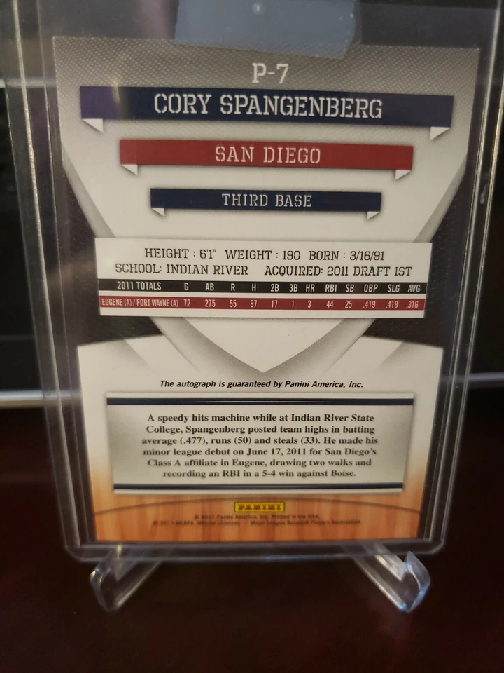 2011 Donruss Elite Extra Edition Prospects #128/465 Cory Spangenberg #P-7 Auto - Image 4 of 4