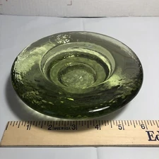 FIRE & LIGHT Footed Wine Coaster Candle Holder Green Olive Recycled Glass 6.5"