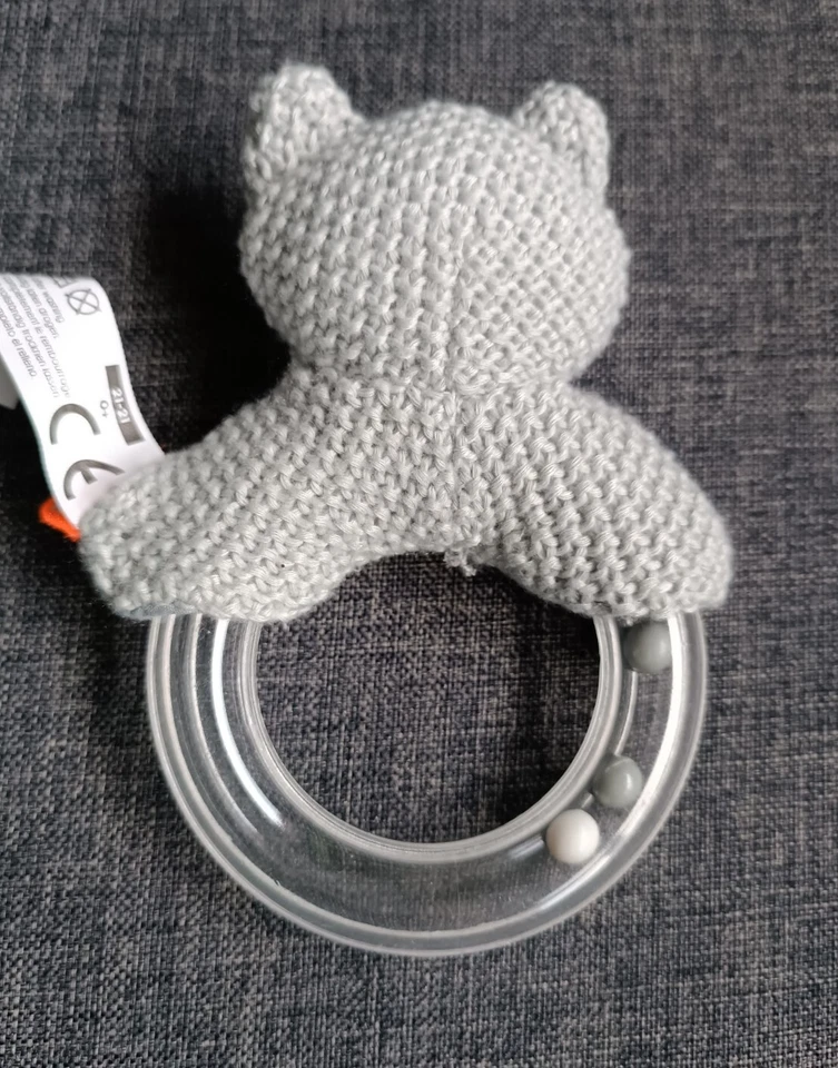 595🌟🐱doudou Hema Hochet Éveil Chat Cat Gris mailles côte - Photo 2/3