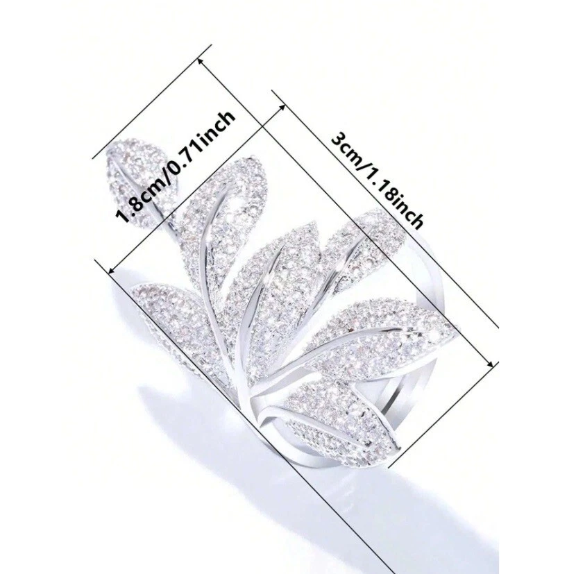 Simulated 7.14CT Pave Set Round Cut Sapphire Leaf petal Shape Women's Party Ring - Image 4 of 4
