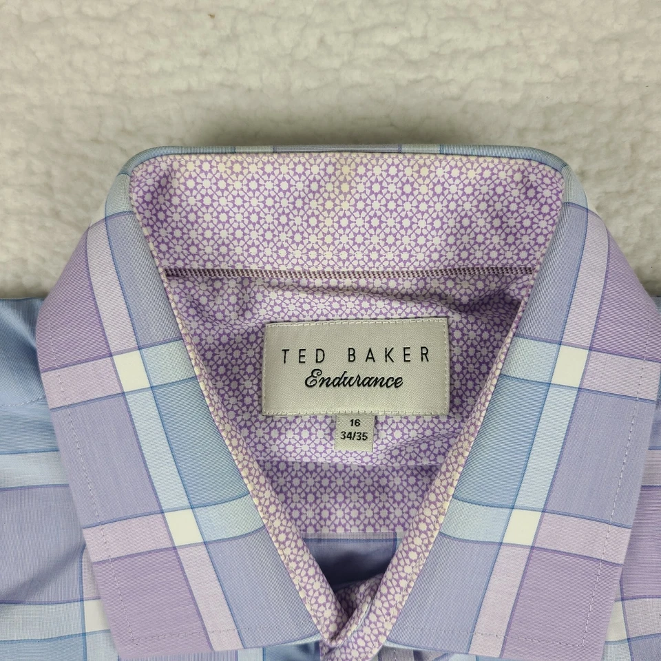 Camisa Ted Baker Resistencia Para Hombres 16 34/35 Púrpura Azul Puño Francés Vestido Abotonado Foto 4 de 4