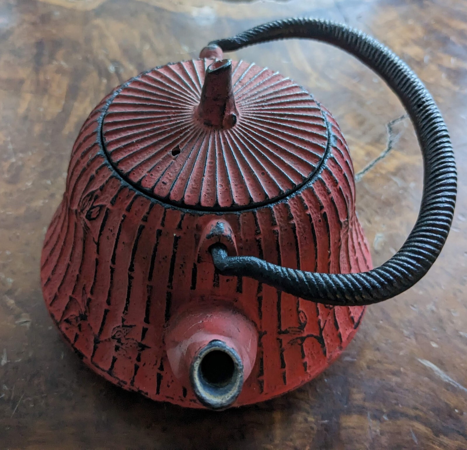Red Cast Iron Asian Ribbed Teapot Infuser eBay