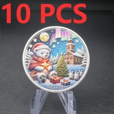 10PCS Commemorative Coin Merry Christmas Bear Christmas Gift Santa Claus Medal
