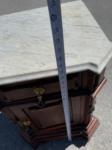 Antique Victorian Marble Top Night Stand Half Commode Renaissance Table Burl - Picture 24 of 24