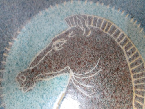 Alfaraz Spain Ceramic Art Tile Pottery 6" x 6" Horse blue brown Vintage decor - Picture 7 of 13