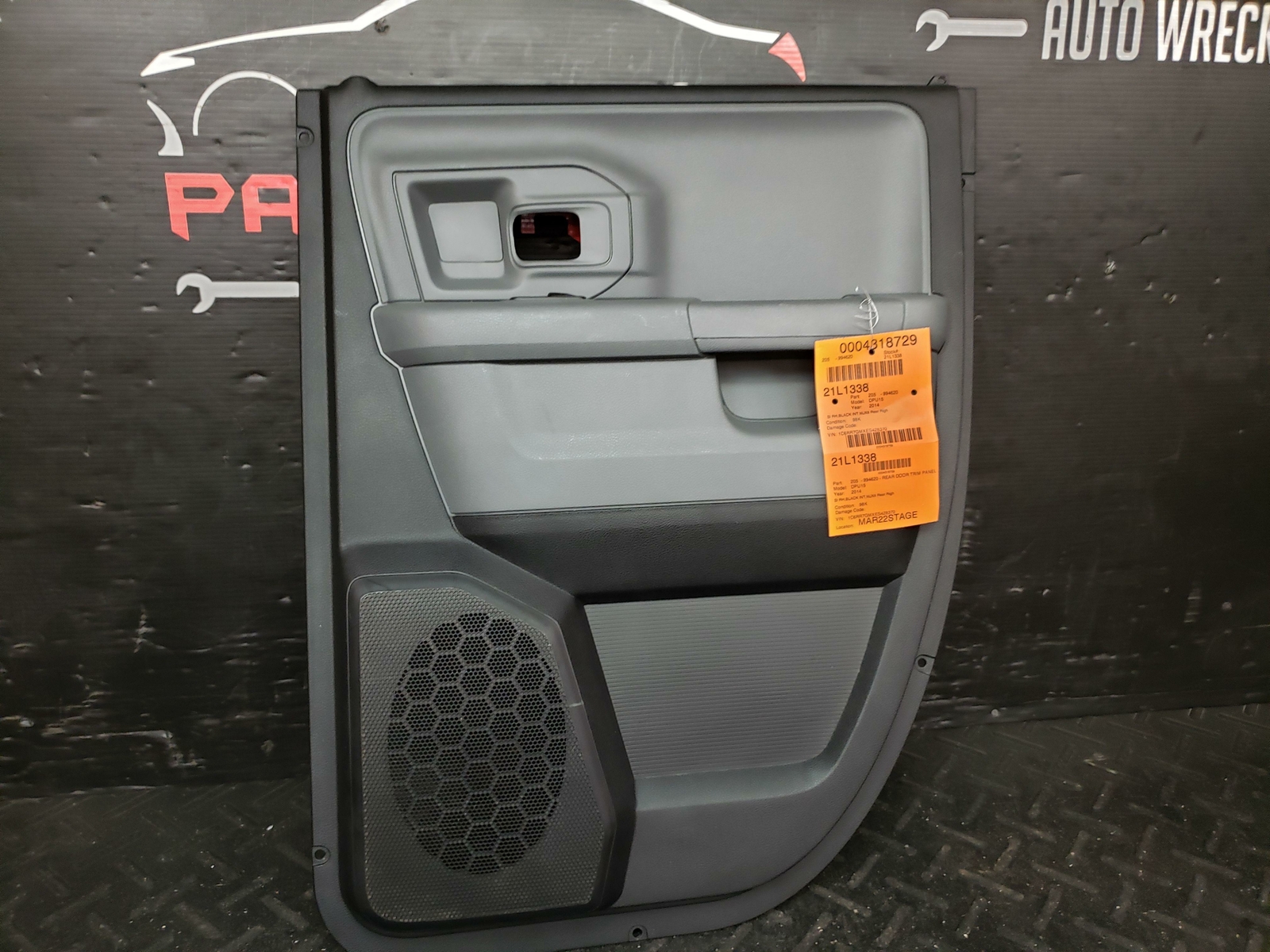 14 DODGE RAM 1500 QUAD REAR PASSENGER INTERIOR DOOR TRIM PANEL VINYL BLACK MJX8