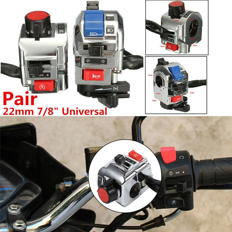 Par Interruptor de arranque de luz de señal de giro bocina de control de manillar de motocicleta de 7/8" 22 mm Foto 2 de 4