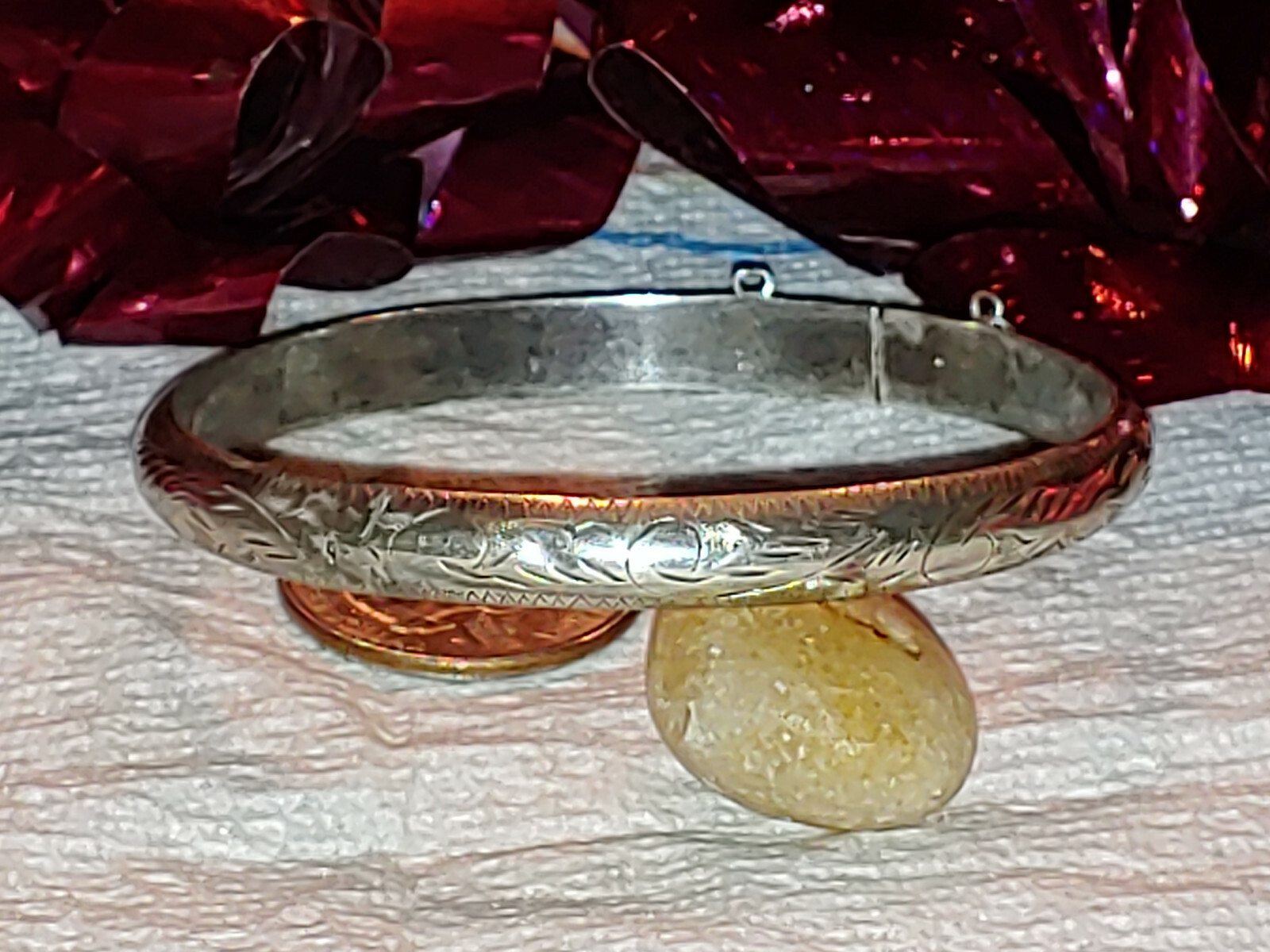 Sterling Silver Etched Patterned Bangle Bracelet … - image 3