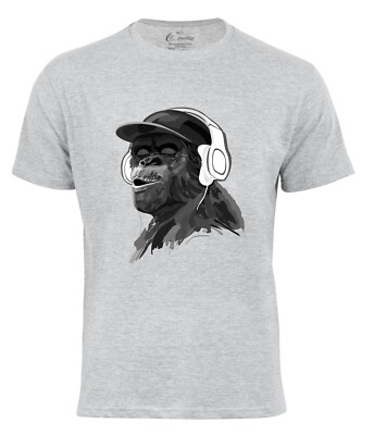 Herren T Shirt Monkey mit Kopfhörer Funshirt Affenmotiv Druckshirt