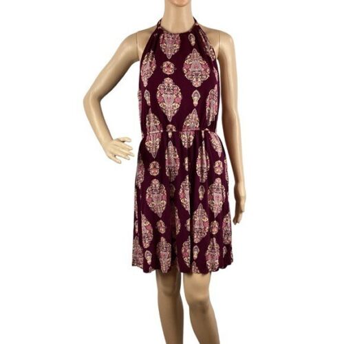 LOFT Beach Burgundy Medallion Halter Dress Size M - 第 1/7 張圖片