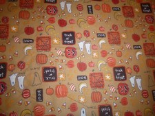 Trick or Treat Theme on Tan Cotton Fabric 44" Wide x 36 " long