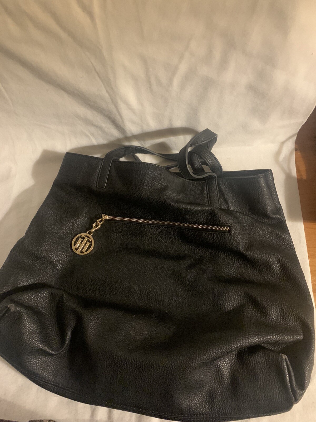 Tommy Hilfiger Black 17x14 Zippered Tote Bag with Double Handles