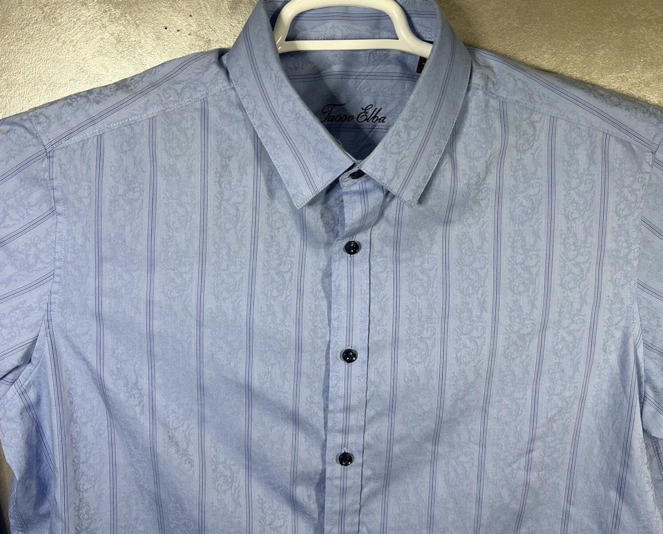 Camisa de vestir TASSO ELBA para hombre L azul cachemira a rayas puño abatible manga larga botón Foto 3 de 4
