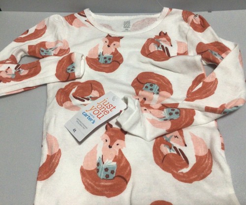 NWT Girl 4T Pajamas Long Sleeve Carters Fox Reading Soft - Picture 2 of 3