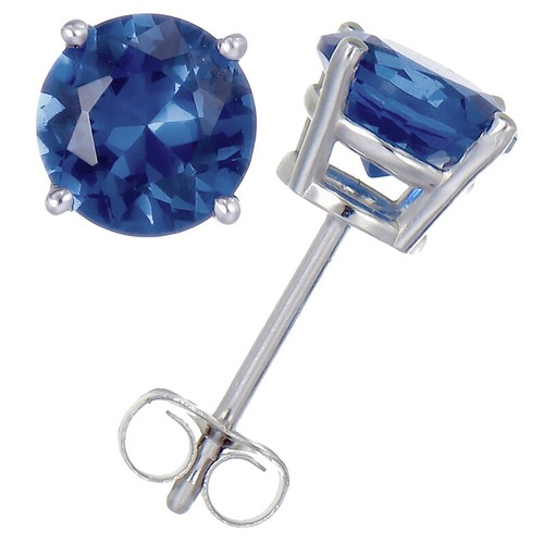 Pendientes de tachuelas de zafiro azul creados por 1,80 quilates de oro 14 K 6 mm redondos con empuje - Imagen 3 de 8