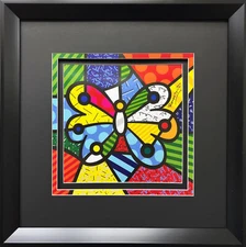 Romero Britto "Garden Butterfly" BLACK NEW CUSTOM FRAMED Matted Art Print Animal