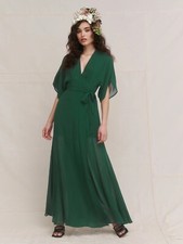 Reformation Women's Winslow Short Sleeve Emerald Wrap Maxi Green Dress Size XS