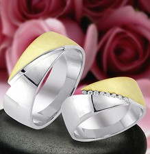 2 Hochzeitsringe , Silber 925 Trauringe , inkl. Gravur ,  DR mit Steine  J304