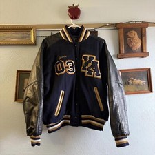 Vintage 2000's Rennoc Navy, Black, and Gold Varsity Jacket