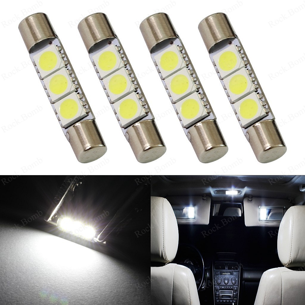 4 x Xenon White 28MM 6641 6614F LED Bulb For Sun Visor Vanity