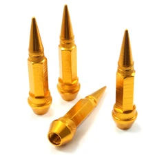 4 Gold Aluminum Metal Long Spike Wheel/Tire Valve Stem Car-Truck Air Caps Covers