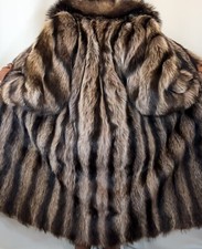 Real Fur Vintage Brown Mixed Luxury Long Oversized Coat Jacket S M Fr187